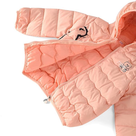 Kid's Latest Matt Finish Bear Printed Winter Puffer Jacket Hooded Bomber Jacket for Boys n Girls
