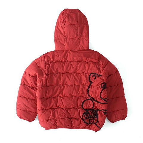 Kid's Latest Matt Finish Bear Printed Winter Puffer Jacket Hooded Bomber Jacket for Boys n Girls