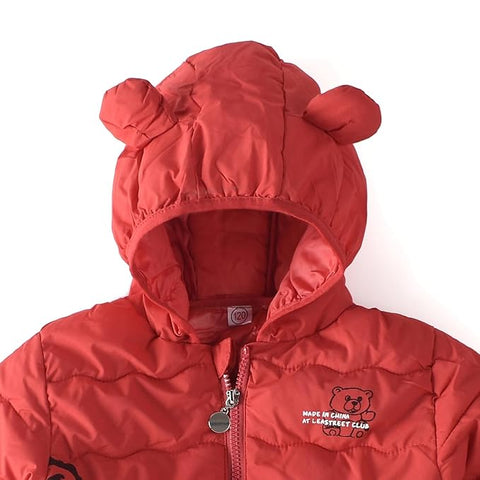 Kid's Latest Matt Finish Bear Printed Winter Puffer Jacket Hooded Bomber Jacket for Boys n Girls