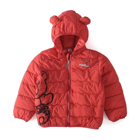 Kid's Latest Matt Finish Bear Printed Winter Puffer Jacket Hooded Bomber Jacket for Boys n Girls