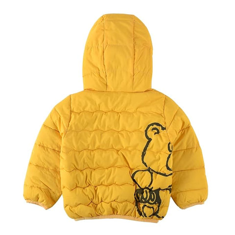 Kid's Latest Matt Finish Bear Printed Winter Puffer Jacket Hooded Bomber Jacket for Boys n Girls