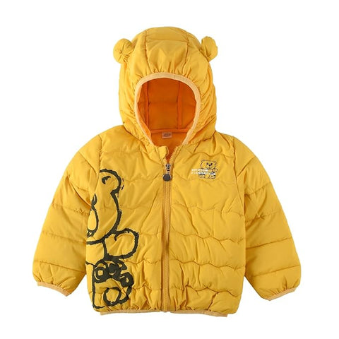 Kid's Latest Matt Finish Bear Printed Winter Puffer Jacket Hooded Bomber Jacket for Boys n Girls