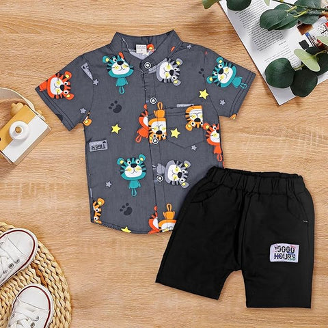 Boys Tiger Graphic Polycotton Shirt & Short Set