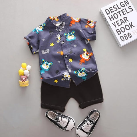 Boys Tiger Graphic Polycotton Shirt & Short Set