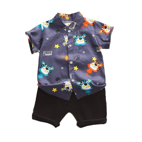 Boys Tiger Graphic Polycotton Shirt & Short Set