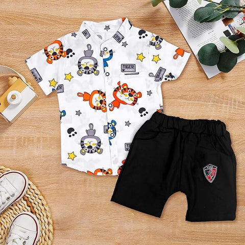 Boys Tiger Graphic Polycotton Shirt & Short Set