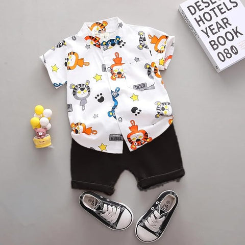 Boys Tiger Graphic Polycotton Shirt & Short Set