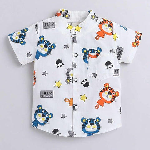 Boys Tiger Graphic Polycotton Shirt & Short Set