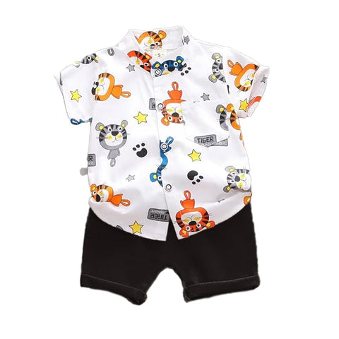 Boys Tiger Graphic Polycotton Shirt & Short Set