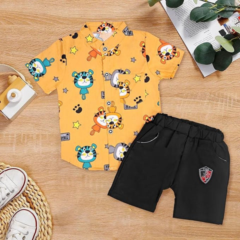 Boys Tiger Graphic Polycotton Shirt & Short Set