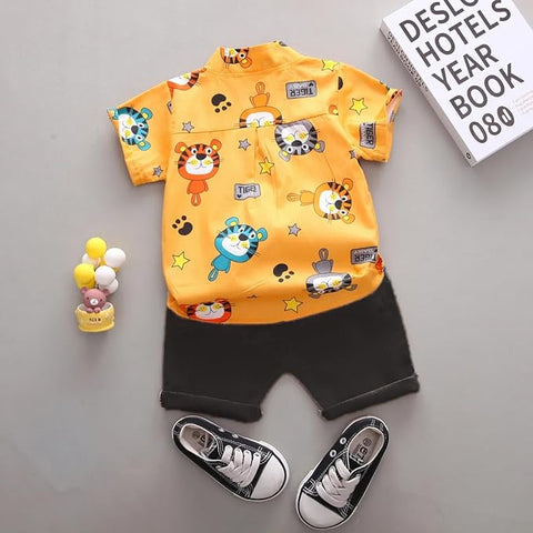 Boys Tiger Graphic Polycotton Shirt & Short Set
