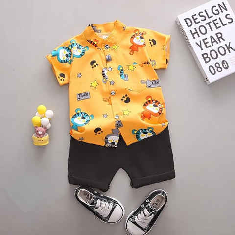 Boys Tiger Graphic Polycotton Shirt & Short Set