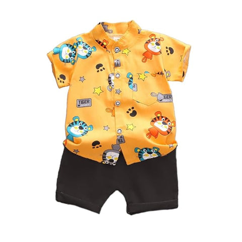 Boys Tiger Graphic Polycotton Shirt & Short Set