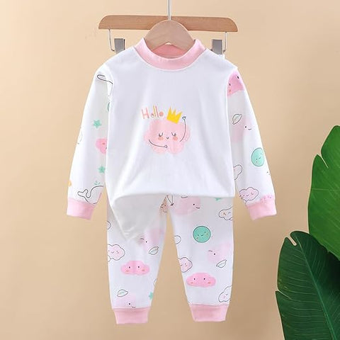 Kid's Cloud Rain Cute Print Full Length Cotton Tshirt & Pajama Set