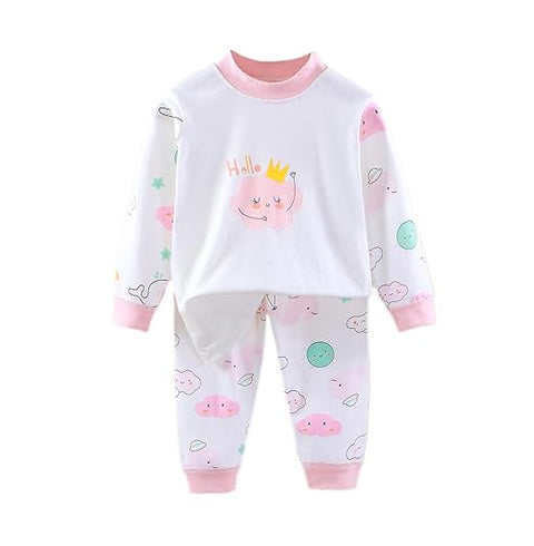 Kid's Cloud Rain Cute Print Full Length Cotton Tshirt & Pajama Set