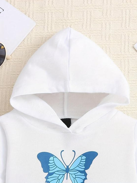 Girls Cotton Butterfly Hoodie Top with Denim Pants