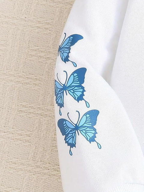 Girls Cotton Butterfly Hoodie Top with Denim Pants