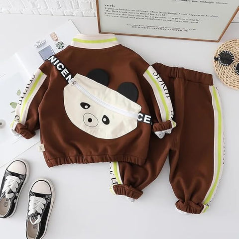 Kids Panda Print T-shirt Sweatshirt & Pant 3-piece Set