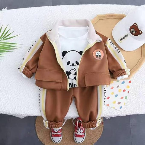 Kids Panda Print T-shirt Sweatshirt & Pant 3-piece Set