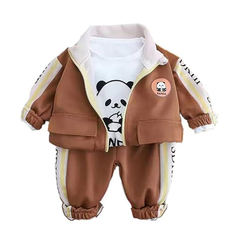 Kids Panda Print T-shirt Sweatshirt & Pant 3-piece Set