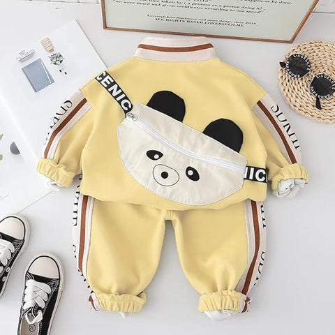 Kids Panda Print T-shirt Sweatshirt & Pant 3-piece Set