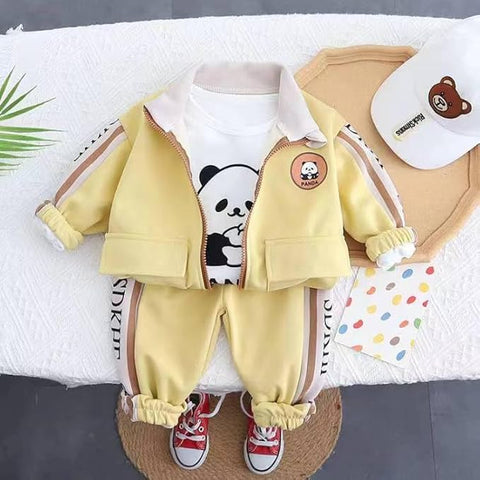 Kids Panda Print T-shirt Sweatshirt & Pant 3-piece Set