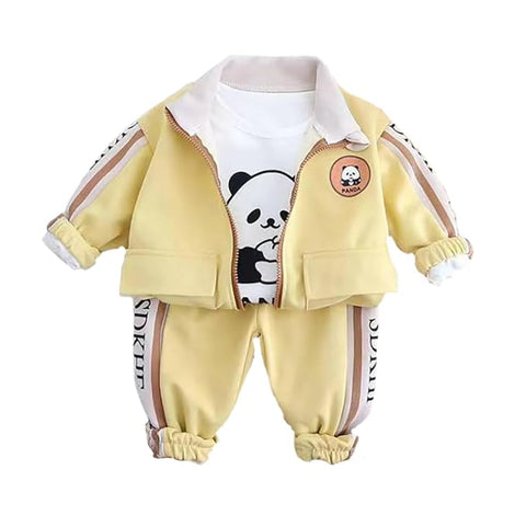 Kids Panda Print T-shirt Sweatshirt & Pant 3-piece Set