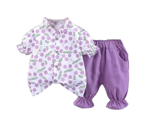 Girl's Fruit Print Top & Shorts