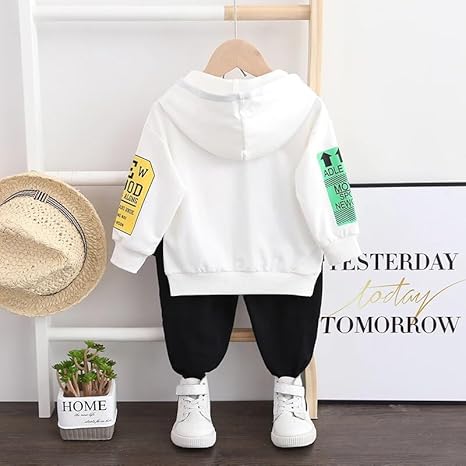 Kids Text Print Sweatshirt With Hood & Pant Set