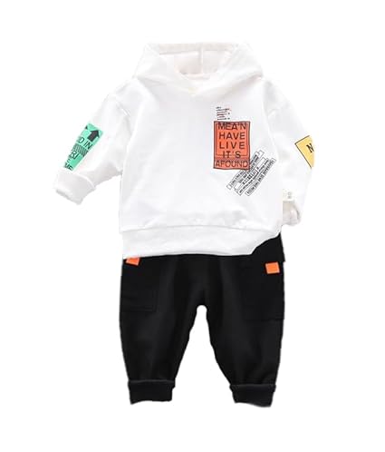 Kids Text Print Sweatshirt With Hood & Pant Set