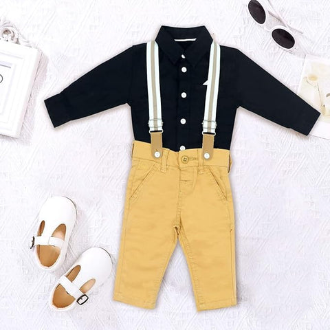 Kids Cotton Shirt & Trouser Pant With Suspender Set For Little Gentleman