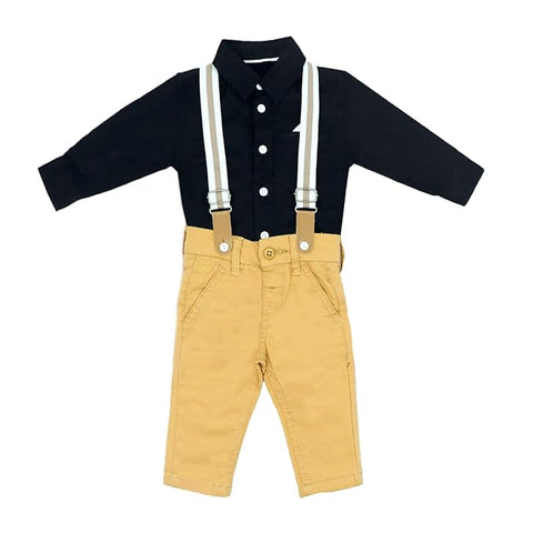 Kids Cotton Shirt & Trouser Pant With Suspender Set For Little Gentleman