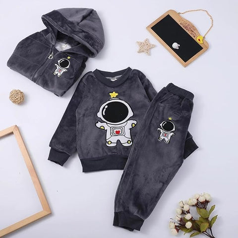 Kids Astronaut Print Sweatshirt Jacket & Pant 3 -piece Set