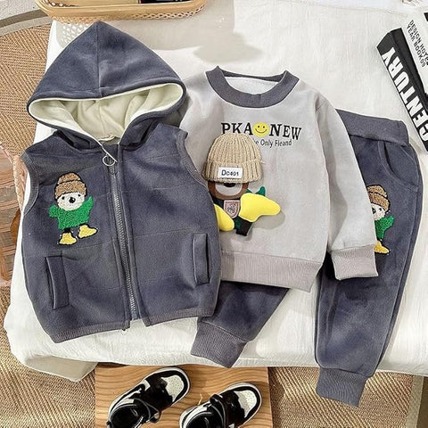 Kids 3D Cap & Leg Cartoon Print Sweatshirt Jacket & Pant 3-piece Set