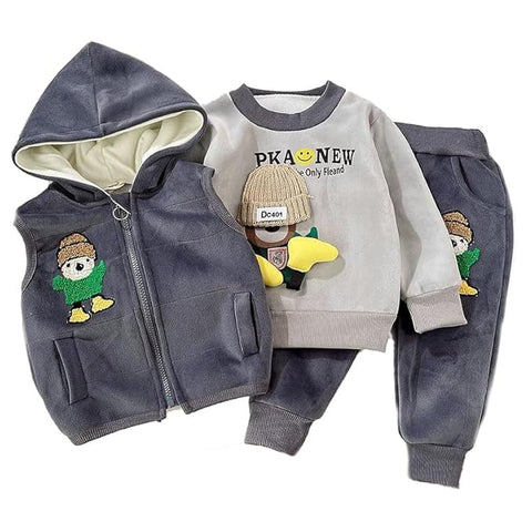 Kids 3D Cap & Leg Cartoon Print Sweatshirt Jacket & Pant 3-piece Set