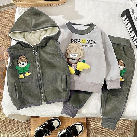 Kids 3D Cap & Leg Cartoon Print Sweatshirt Jacket & Pant 3-piece Set