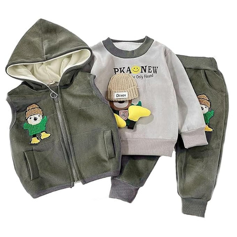 Kids 3D Cap & Leg Cartoon Print Sweatshirt Jacket & Pant 3-piece Set