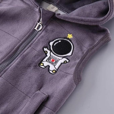 Kids Astronaut Microfleece Velvet Warm 3-Piece Hooded Jacket, T-shirt & Joggers Winter Outfits