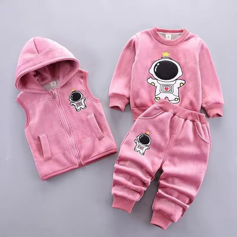 Kids Astronaut Print Sweatshirt Jacket & Pant 3 -piece Set