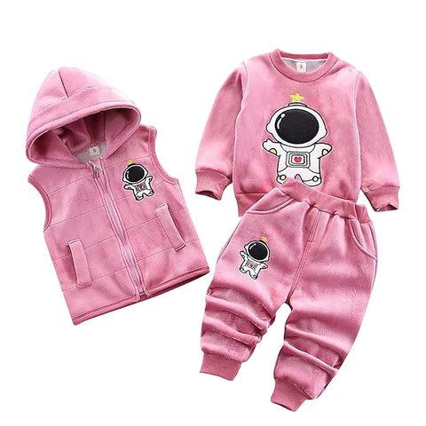 Kids Astronaut Print Sweatshirt Jacket & Pant 3 -piece Set