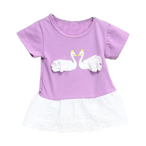 Girls Cotton Printed Swan Patch T-shirt & Pant Set
