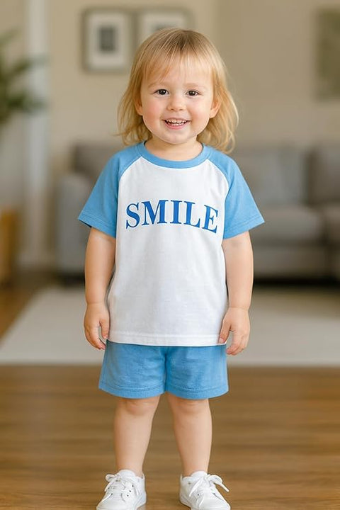Kids Smile Print Stretchable  T-shirt & Short Set