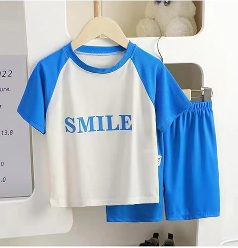 Kids Smile Print Stretchable  T-shirt & Short Set
