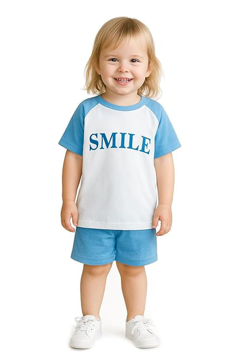 Kids Smile Print Stretchable  T-shirt & Short Set
