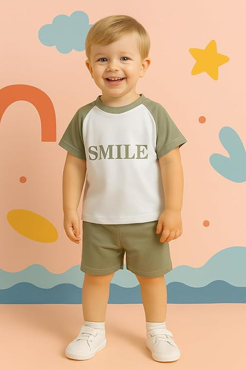 Kids Smile Print Stretchable  T-shirt & Short Set