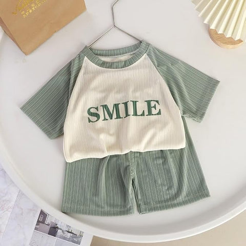 Kids Smile Print Stretchable  T-shirt & Short Set