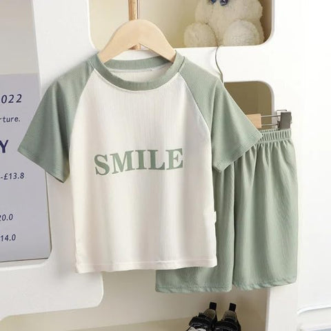 Kids Smile Print Stretchable  T-shirt & Short Set