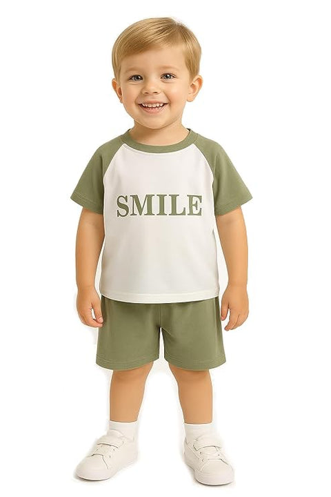 Kids Smile Print Stretchable  T-shirt & Short Set