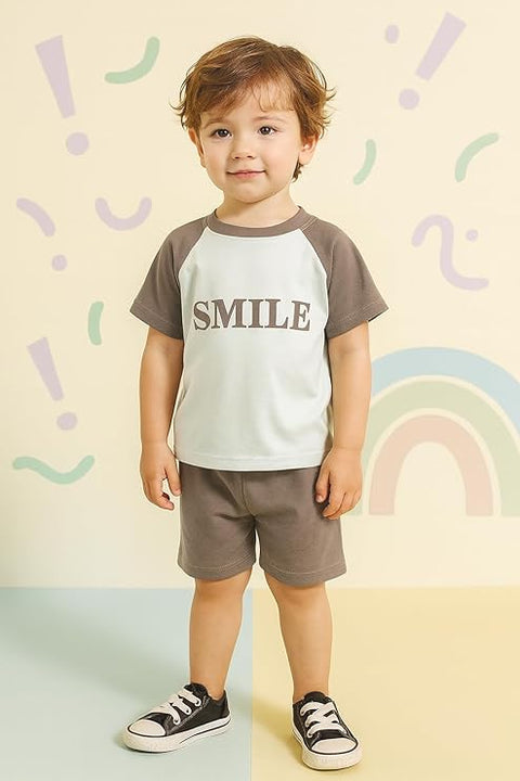 Kids Smile Print Stretchable  T-shirt & Short Set