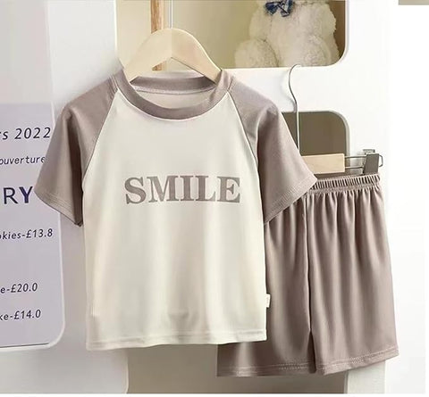 Kids Smile Print Stretchable  T-shirt & Short Set